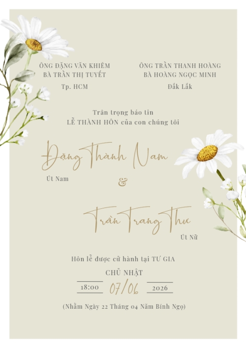 Mẫu thiết kế Ruột thiệp cưới Thiệp cưới White daisy 1780427028