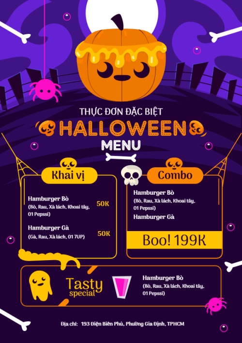 Mẫu thiết kế Menu tờ rời (dọc) Halloween, lễ hội ma quái, sự kiện, event, nước uống, drink, food, ẩm thực, dễ thương, cute, chibi, hoạt hình, cartoon 1780249902