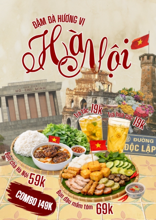 Mẫu thiết kế Menu tờ rời (dọc) Đậm đà hương vị Hà Nội 1781084573