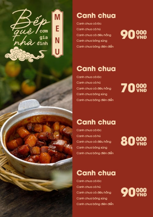 Mẫu thiết kế Menu tờ rời (dọc) Bếp quê nhà 1780249932