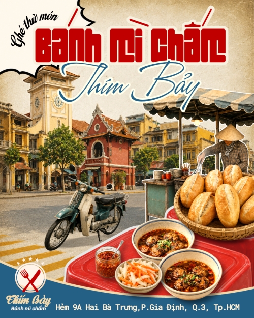 Mẫu thiết kế Bài post MXH dọc Bánh mì chấm Thím Bảy 1781344145