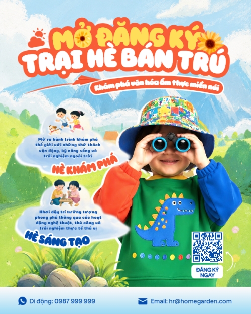 Mẫu thiết kế Bài post MXH dọc Mở đăng ký trại hè bán trú 1780426014