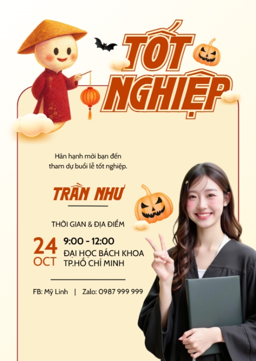 Mẫu thiết kế Thư mời Tốt nghiệp, thư mời, sinh viên, student, education, halloween, lễ hội, festival, chibi, hoạt hình, cute, dễ thương 1781073897