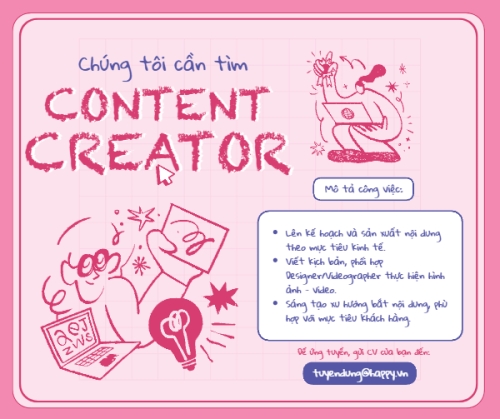 Mẫu thiết kế Bài post MXH ngang Content creator, nhà sáng tạo nội dung, tuyển dụng, văn phòng, office, dễ thương, cute, đơn giản, simple 1781490377