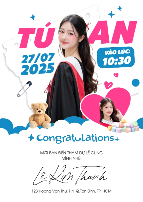 Mẫu thiết kế Thư mời Tốt nghiệp, kỉ yếu, Graduation, yearbook, dễ thương, cute, chibi, hoạt hình, cartoon 1781073870