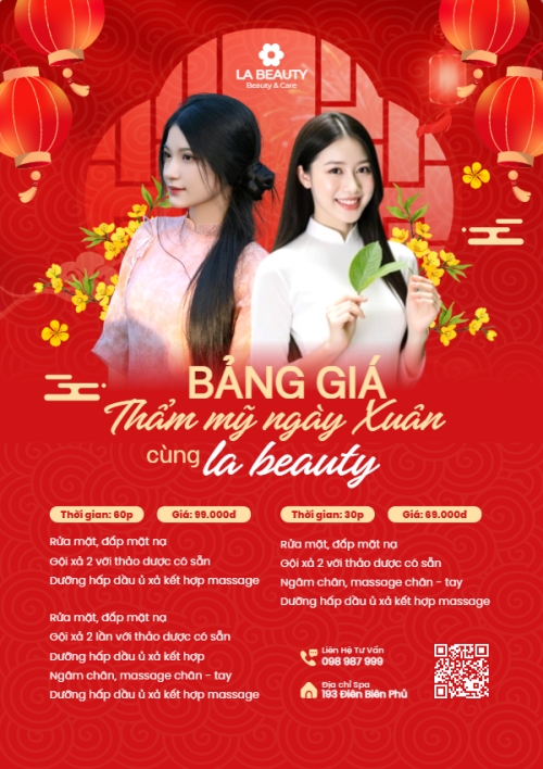 Mẫu thiết kế Menu tờ rời (dọc) Bảng giá thẩm mỹ ngày xuân cùng La beauty 1780252391