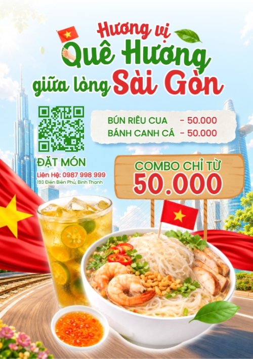 Mẫu thiết kế Menu tờ rời (dọc) Hương vị quê hương giữa lòng Sài Gòn 1781079974