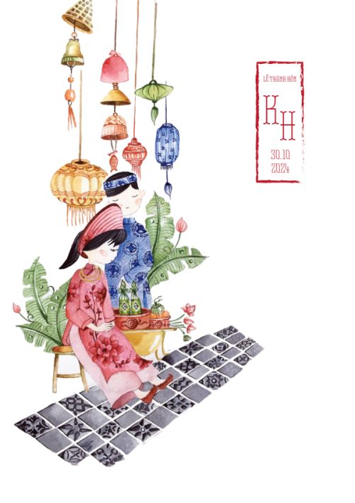 Mẫu thiết kế Ruột thiệp cưới Ngày Nắng, dễ thương, cute, chibi, hoạt hình, truyền thống 1780431491