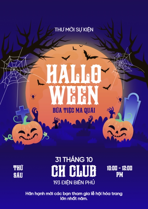 Mẫu thiết kế Thư mời Halloween, lễ hội ma quái, sự kiện, event, dễ thương, cute, chibi, hoạt hình, cartoon 1781534839
