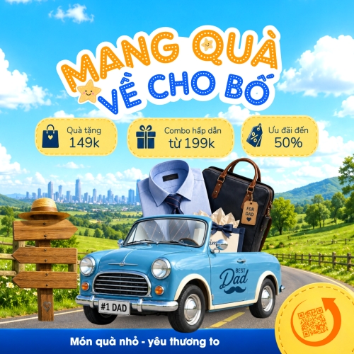 Mẫu thiết kế Bài post MXH vuông Mang quà về cho bố 1780717839