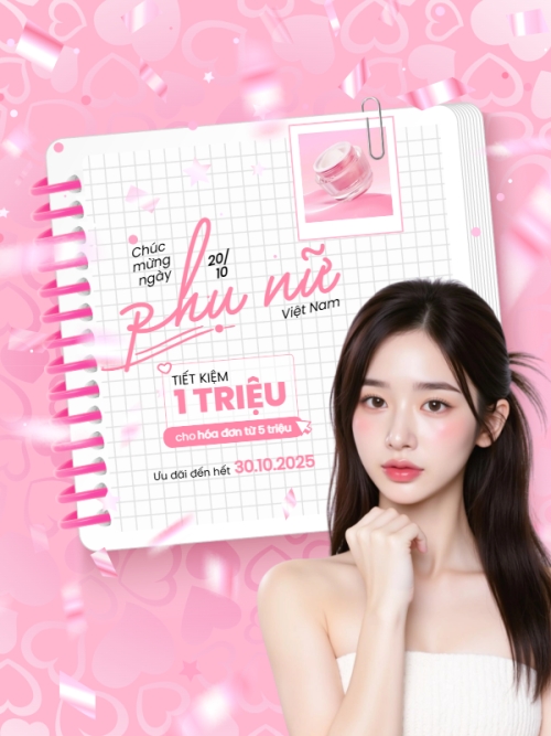 Mẫu thiết kế Banner dọc 20/10, Ngày phụ nữ Việt Nam, Vietnamese Women's Day, phụ nữ, sự kiện, event, mỹ phẩm, làm đẹp, beauty, hiện đại, modern	 1781692231