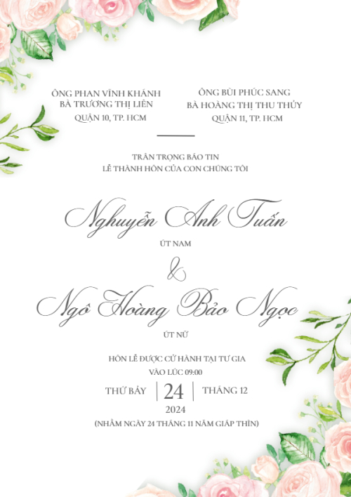 Mẫu thiết kế Ruột thiệp cưới Rosé, hoa lá, thiên nhiên, floral, màu nước, watercolor 1780560187