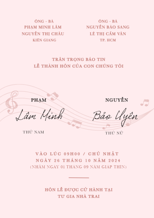 Mẫu thiết kế Ruột thiệp cưới Musical love, hiện đại, sang trọng, morden 1780427079