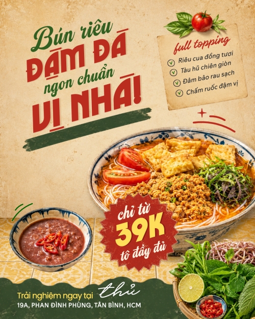 Mẫu thiết kế Bài post MXH dọc Bún riêu dậm đà vị nhà 1781072504