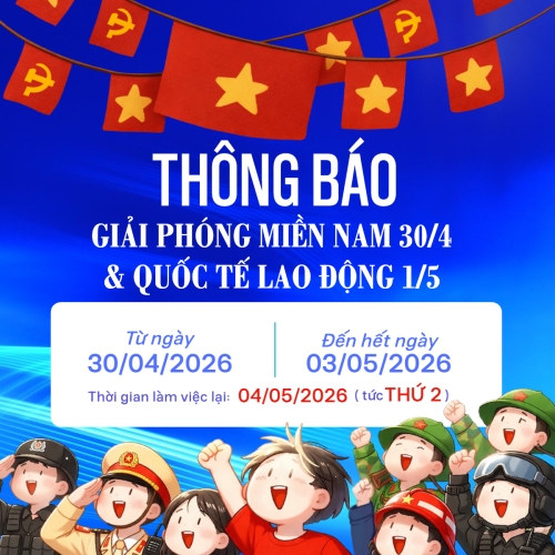 Mẫu thiết kế Bài post MXH vuông Thông báo nghỉ lễ Giải phóng miền Nam 30/4 và Quốc tế Lao động 1/5 1781073968