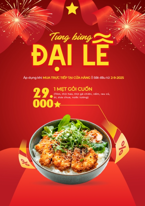 Mẫu thiết kế Poster chuẩn 2/9, Quốc Khánh, lễ hội, Việt Nam, đồ ăn, food, thực phẩm, ẩm thực, món ăn, F&B, thức ăn, hiện đại, modern	 1780311429