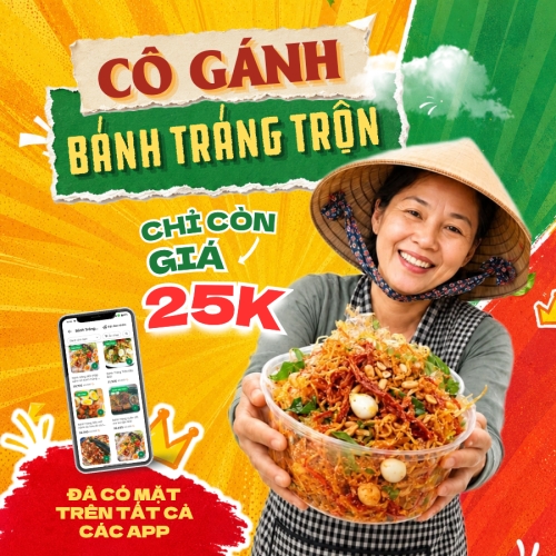 Mẫu thiết kế Bài post MXH vuông Bánh tráng trộn cô Gánh 1781349028