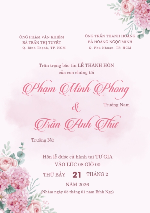 Mẫu thiết kế Ruột thiệp cưới Thiệp cưới hoa hồng màu nước 1780431507