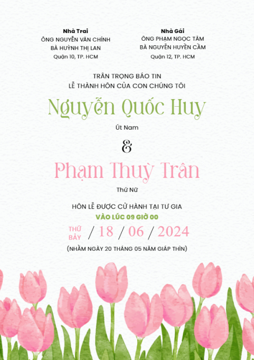 Mẫu thiết kế Ruột thiệp cưới Hoa tulip, thiên nhiên, floral, màu nước, watercolor 1780431507