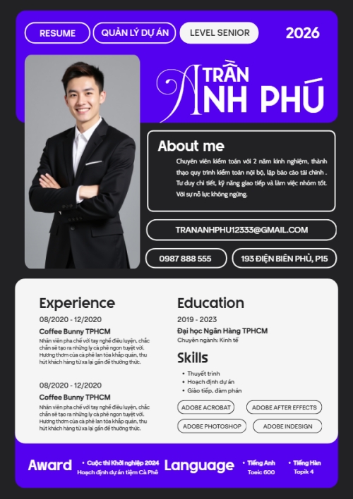 Mẫu thiết kế Hồ sơ xin việc Hồ sơ xin việc Quản lý dự án 1781534991