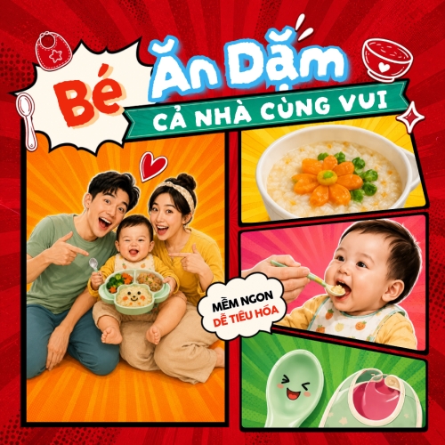 Mẫu thiết kế Bài post MXH vuông Bé ăn dặm cả nhà vui 1781343968