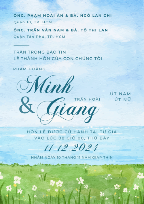 Mẫu thiết kế Ruột thiệp cưới Biển và hoa, hoa lá, thiên nhiên, floral, màu nước, watercolor 1780431507