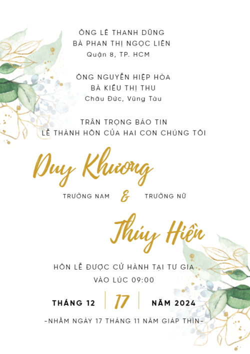 Mẫu thiết kế Ruột thiệp cưới An Nhiên, hoa lá, thiên nhiên, floral, vintage 1780426976