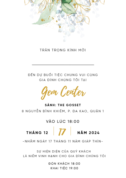 Mẫu thiết kế Ruột thiệp cưới An Nhiên, hoa lá, thiên nhiên, floral, vintage 1780431509