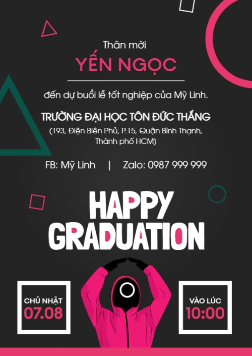 Mẫu thiết kế Thư mời Tốt nghiệp, kỉ yếu, Graduation, yearbook, dễ thương, cute, chibi, hoạt hình, cartoon, squid game 1781073841