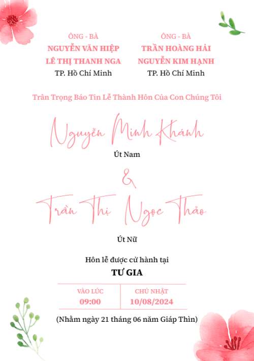 Mẫu thiết kế Ruột thiệp cưới Mùa hoa nở, thiên nhiên, floral, vintage, màu nước, watercolor 1780426976