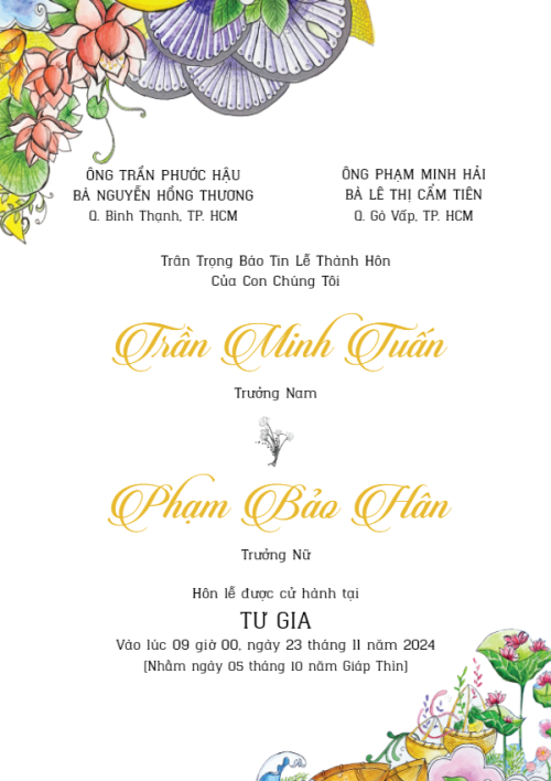 Mẫu thiết kế Ruột thiệp cưới Tình Chàng Ý Thiếp, truyền thống, traditional, dân gian, chibi, dễ thương 1780431493