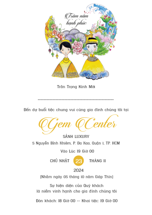 Mẫu thiết kế Ruột thiệp cưới Tình Chàng Ý Thiếp, truyền thống, traditional, dân gian, chibi, dễ thương 1780431493