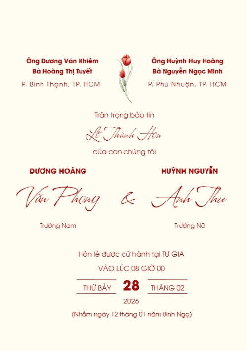 Mẫu thiết kế Ruột thiệp cưới Thiệp cưới Hoa tulip đỏ 1780431507