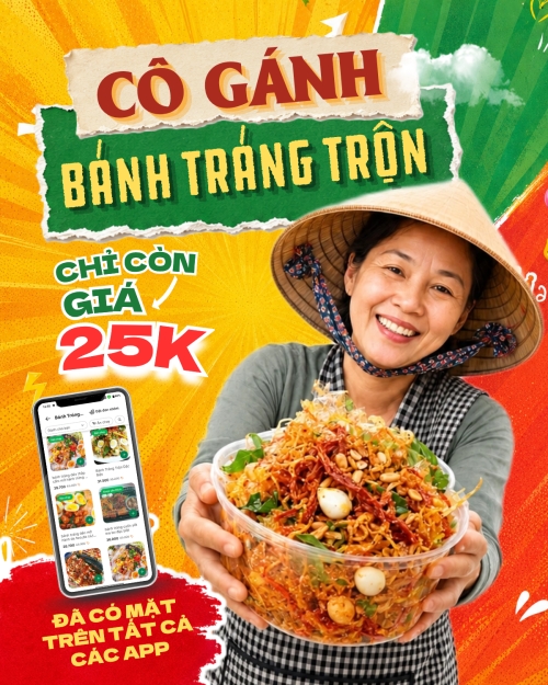 Mẫu thiết kế Bài post MXH dọc Bánh tráng trộn cô gánh 1781344145