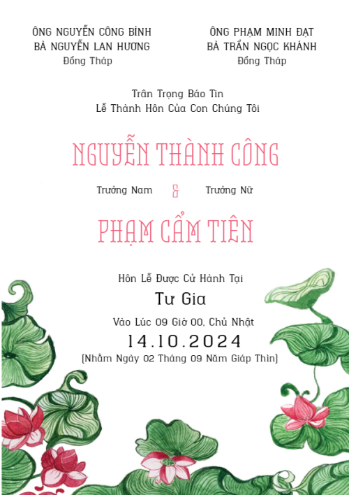Mẫu thiết kế Ruột thiệp cưới Hương Sen, truyền thống, traditional, dân gian, dễ thương 1780426999