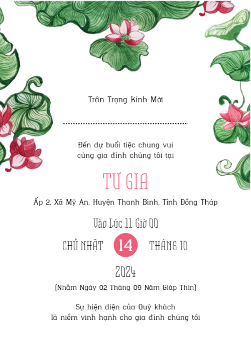 Mẫu thiết kế Ruột thiệp cưới Hương Sen, truyền thống, traditional, dân gian, dễ thương 1780431493