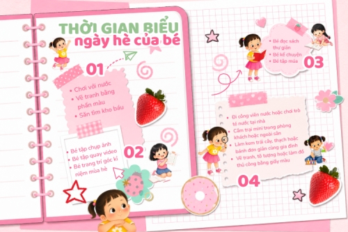 Mẫu thiết kế Bài post MXH ngang Thời gian biểu ngày hè của bé 1781065810