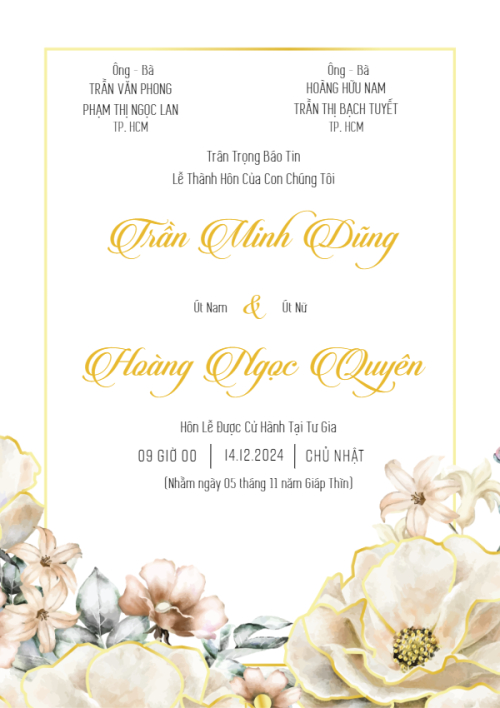 Mẫu thiết kế Ruột thiệp cưới Vàng Son, hoa lá, thiên nhiên, floral, cổ điiển, vintage 1780426976