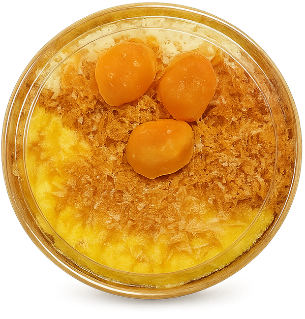 Bánh bông lan trứng muối mix dừa nướng, bánh ngọt, món ăn vặt, hộp nhựa, góc chụp từ trên xuống, trứng muối, chà bông, sốt kem, dừa nướng, bánh bông lan, salted egg sponge cake mix grilled coconut 1